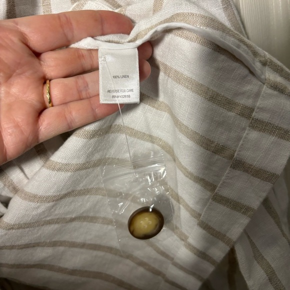 Garnet Hill Blazer Medium Womens White Linen Striped Jacket Lightweight Longline - Picture 11 of 11